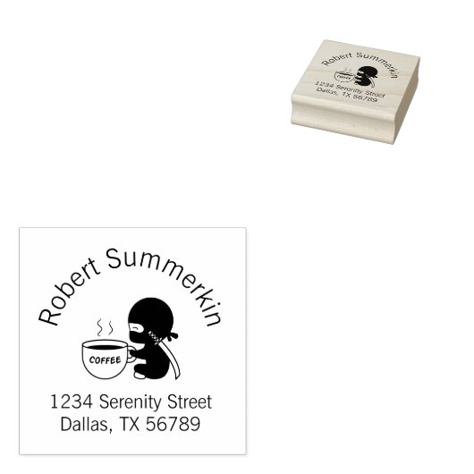 Tiny Ninja met Large Coffee Mok Address Rubberstempel (Gestempeld)
