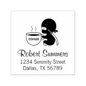 Tiny Ninja met Large Coffee Mok Address Zelfinktende Stempel (Design)