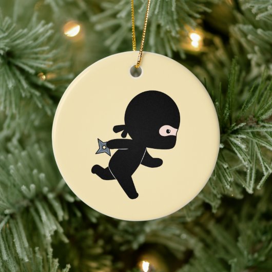 Tiny Ninja onderweg op Geel Keramisch Ornament (Boom)