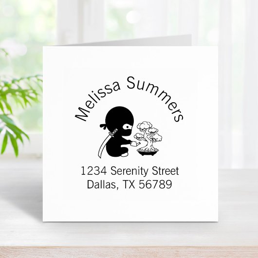 Tiny Ninja Watering Bonsai Tree Adres Rubberstempel