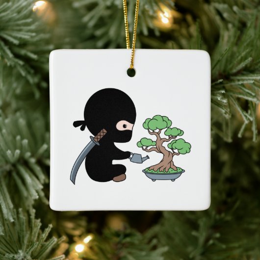 Tiny Ninja Watering Bonsai Tree Keramisch Ornament (Boom)