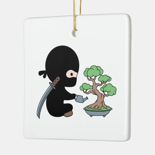 Tiny Ninja Watering Bonsai Tree Keramisch Ornament (Links)