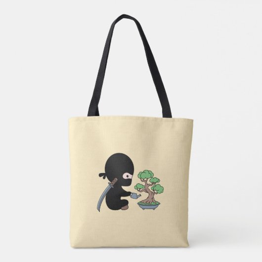 Tiny Ninja Watering Bonsai Tree on Yellow Tote Bag (Achterkant)