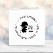 Tiny Ninja Watering Bonsai Tree Round Address 2 Zelfinktende Stempel
