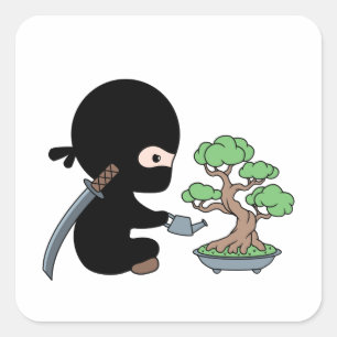Tiny Ninja Watering Bonsai Tree Vierkante Sticker