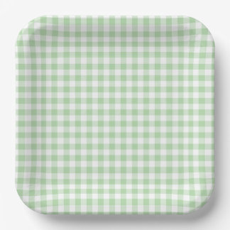 Tiny Pale Green and White Gingham Papieren Bordje