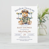 Tiny pilot schattig teddybeer baby shower kaart (Staand voorkant)