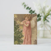 Tiny Pink Garbed Angle bij de kerstboom Feestdagenkaart (Staand voorkant)