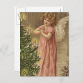 Tiny Pink Garbed Angle bij de kerstboom Feestdagenkaart (Voorkant / Achterkant)