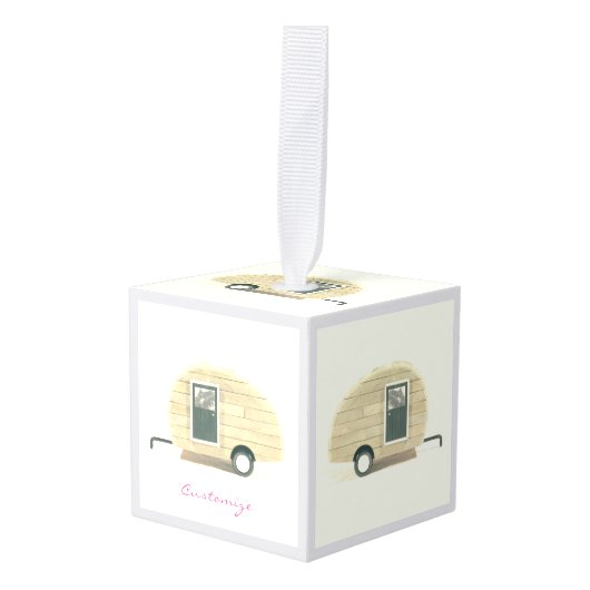 Tiny Retro  camper Kubus Ornament (Voorkant hoekig)