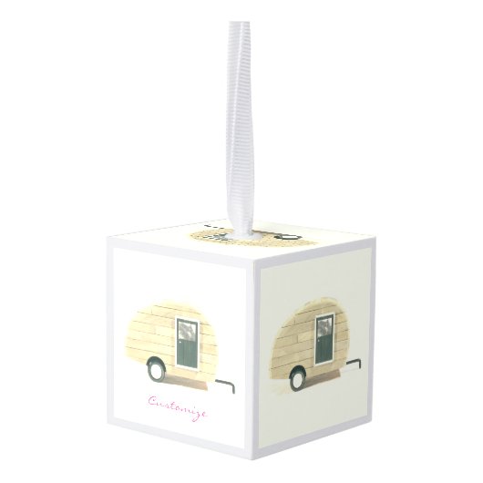Tiny Retro camper Kubus Ornament (Achter hoekig)