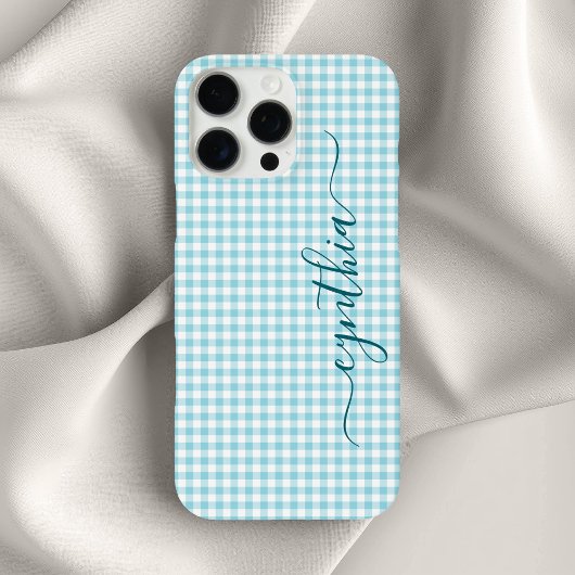 Tiny Robin Egg Blue Gingham Handtekening Case-Mate iPhone Case