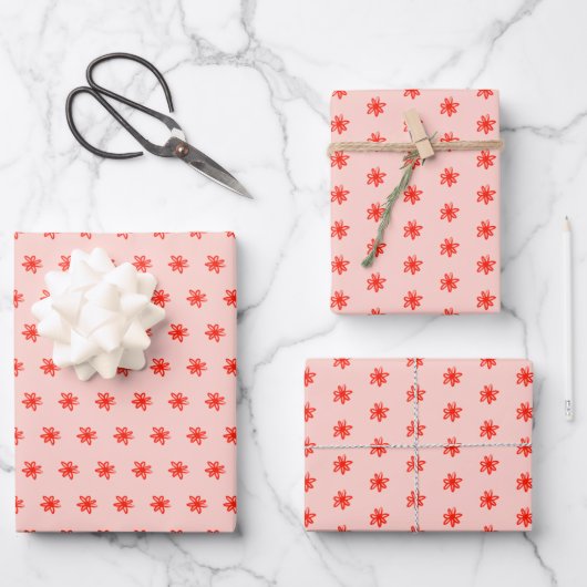 Tiny Scribled Daisies Rustieke grillige rode roze Inpakpapier Vel (Voorkant)