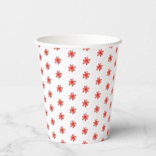 Tiny Scribled Daisies Rustieke grillige Rood Wit Papieren Bekers (Achterkant)