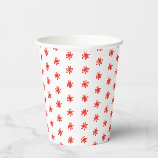Tiny Scribled Daisies Rustieke grillige Rood Wit Papieren Bekers (Rechts)
