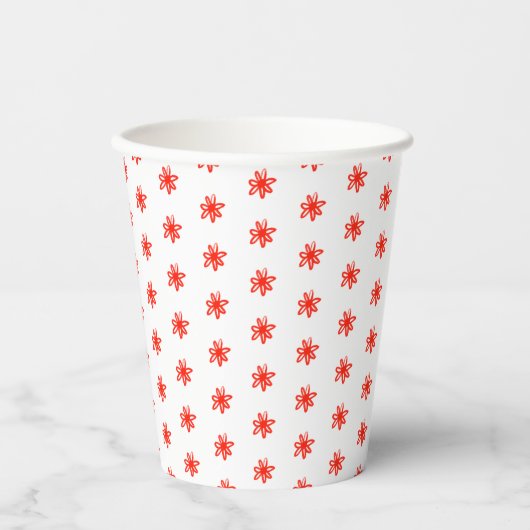 Tiny Scribled Daisies Rustieke grillige Rood Wit Papieren Bekers (Voorkant)