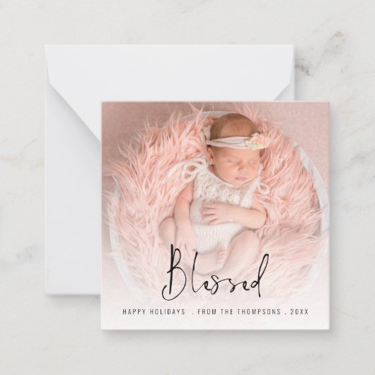TINY SIZE | Blessed Photo Script Name Year Holiday Notitiekaartje (Voorkant)