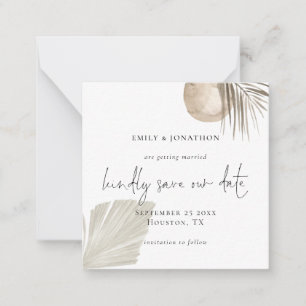 TINY SIZE   Boho Pampas Grass Script Save the Date Notitiekaartje