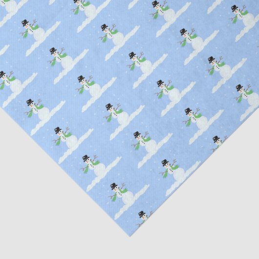 Tiny Snowmen Blauw Kerst Winter Patroon Tissuepapier (Detail)