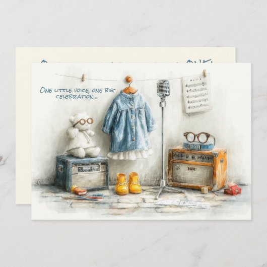 Tiny Songbird - 1e verjaardag meisje Kaart (Voorkant / Achterkant)