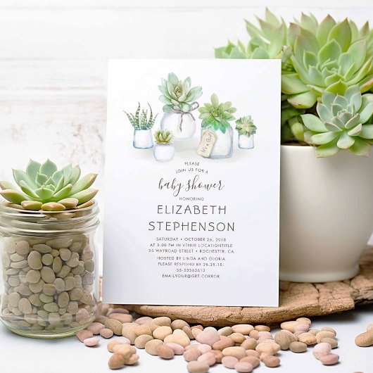 Tiny Succulents Mason Jars Rustiek Baby shower Kaart