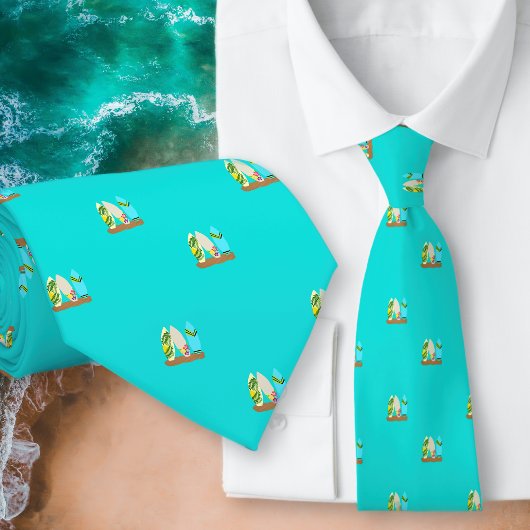 Tiny Surfboards Motif Turquoise Cravate