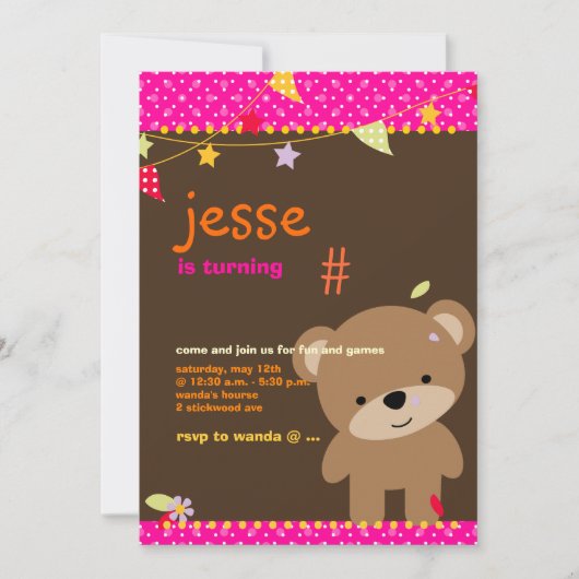 Tiny Teddy Bear Persoonlijke Partij Kaart (Voorkant)