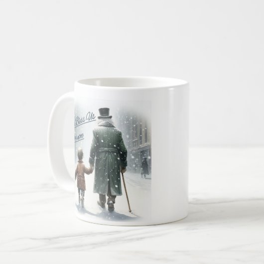 Tiny Tim en Scrooge Hand in Hand Coffee Mok (Voorkant links)