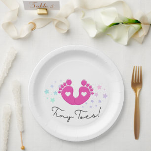 Tiny Toes Roze Baby Shower Papieren Bordje
