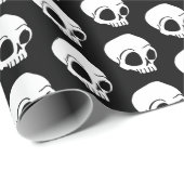 Tiny White Cartoon Skulls Pattern op Solid black Cadeaupapier (Rol Hoek)