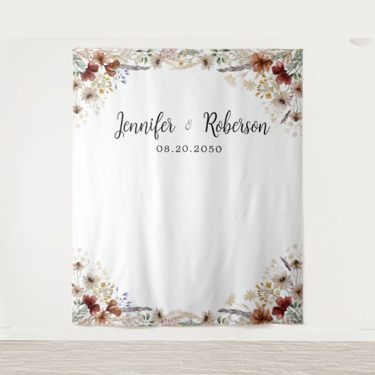 Tiny Wildflower bruiloft achtergronden Wandkleed (Voorkant)
