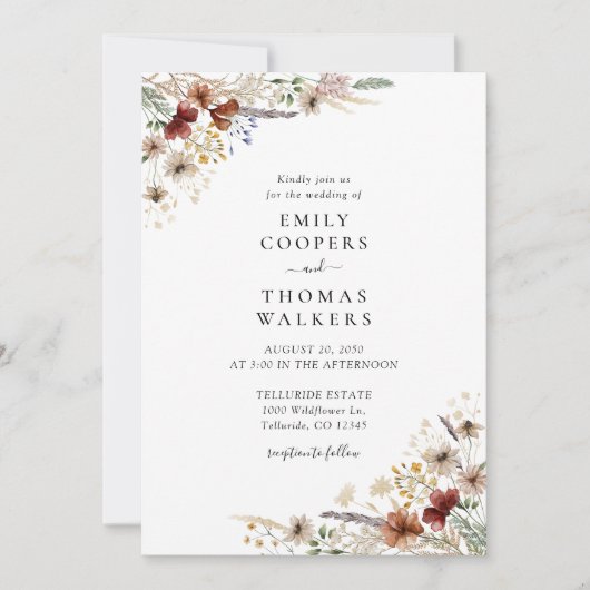 Tiny Wildflower bruiloft ceremonie uitnodiging (Voorkant)