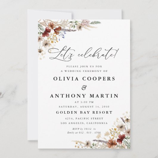 Tiny Wildflower bruiloft ceremonie uitnodiging (Voorkant)