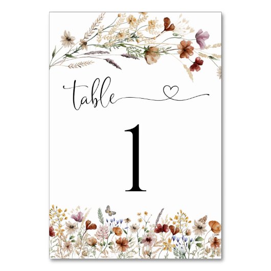 Tiny Wildflower Trouwtafel nummer Kaart (Voorkant)