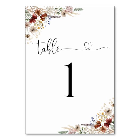 Tiny Wildflower Trouwtafel nummer Kaart (Voorkant)