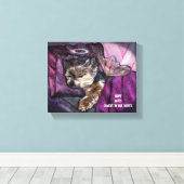 Tiny Yorkie Sleeping Angel Halo Memorial Art Canvas Afdruk (Insitu (Houten vloer))