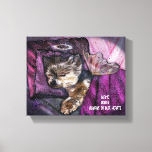 Tiny Yorkie Sleeping Angel Halo Memorial Art Canvas Afdruk