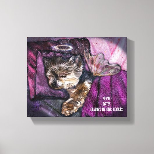 Tiny Yorkie Sleeping Angel Halo Memorial Art Canvas Afdruk (Voorkant)