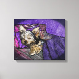 Tiny Yorkie Sleeping Angel Halo Memorial Art Canvas Afdruk