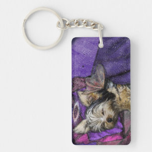 Tiny Yorkie Sleeping Angel Halo Memorial Art Sleutelhanger