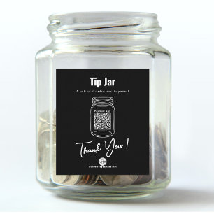 Tip Jar, Aangepaste QR-code Betalen App, Zwart Wijn Etiket