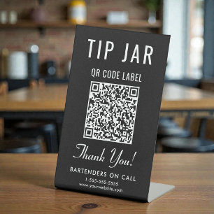 Tip Jar QR-code Zwarte Tafelmodel Reclamebord Met Voetstuk