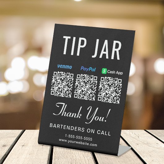 Tip Jar Venmo Paypal Cashapp QR Codes Zwart Reclamebord Met Voetstuk