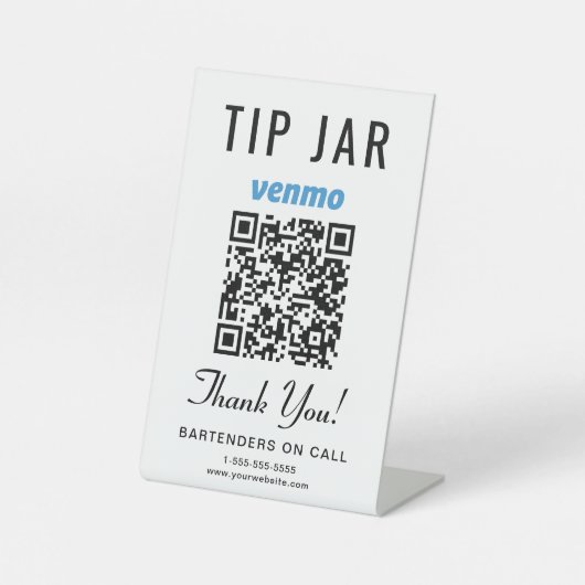 Tip Jar Venmo QR-code Reclamebord Met Voetstuk (Voorkant)