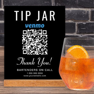 Tip Jar Venmo QR Code Zwart Acryl Bord