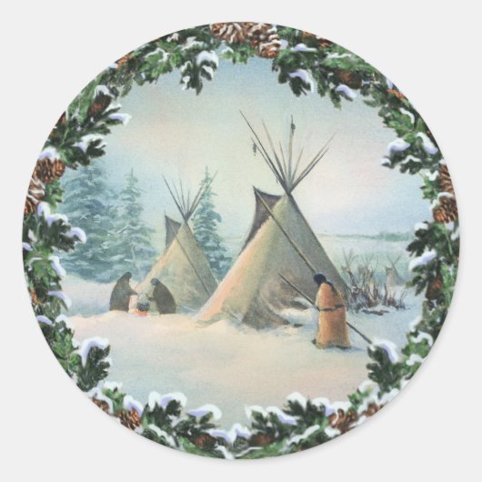 TIPI CAMP SQUAW & BOUGHS by SHARON SHARPE Ronde Sticker (Voorkant)