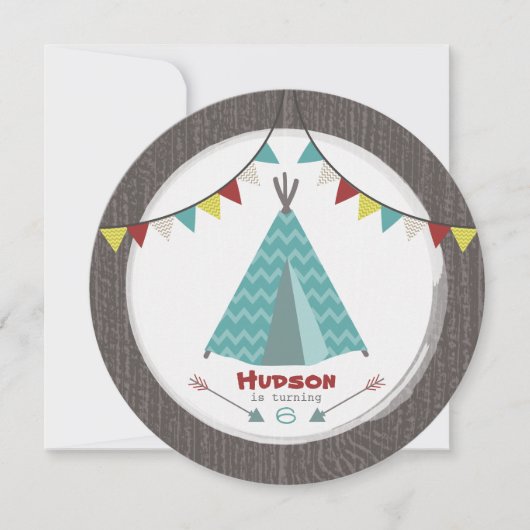 Tipi fête d'anniversaire Invitation rond Turquoise (Devant)