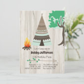 Tipi kampeer verjaardagsfeest uitnodiging (Staand voorkant)