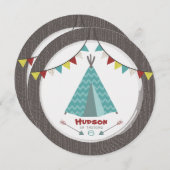 Tipi Verjaardagsfeestje Ronde uitnodigen Turquoise Kaart (Voorkant / Achterkant)
