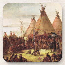 Tipis Sioux War Council George Catlin Circa 1850 Bier Onderzetter
